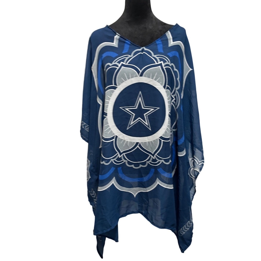 NFL Dallas‎ Cowboys Sheer Poncho Top Little Earth Mandala Star Navy Blue OS